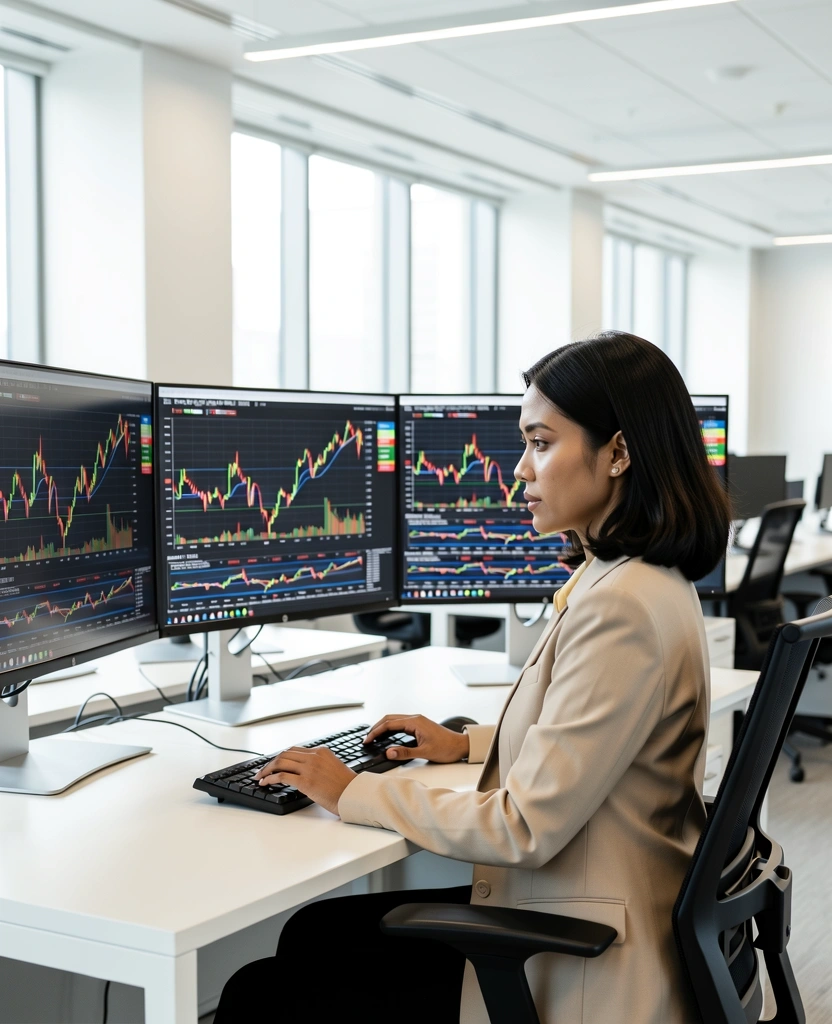 Profesional kewangan sedang menganalisis pasaran